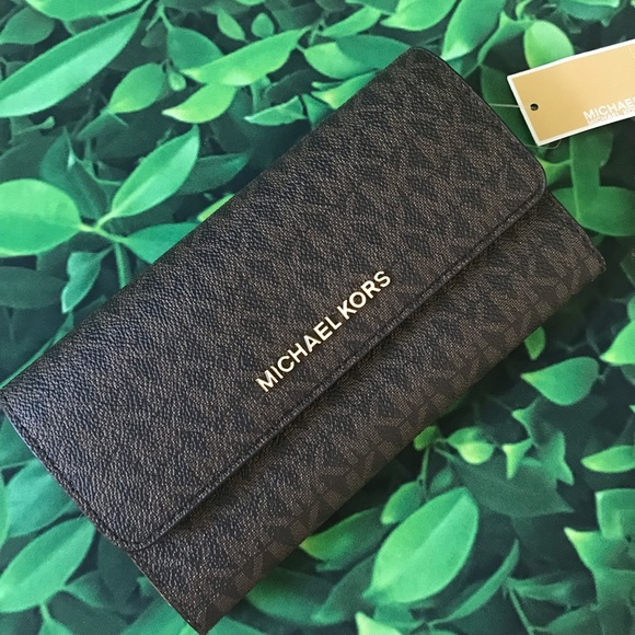 Michael Kors Jet Set Card Trifold Wallet Brown New - Picture 7 of 8